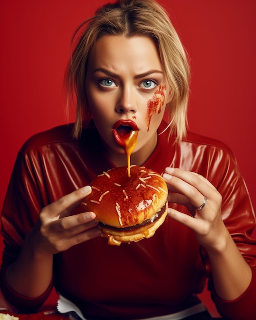 Photo a woman eating food