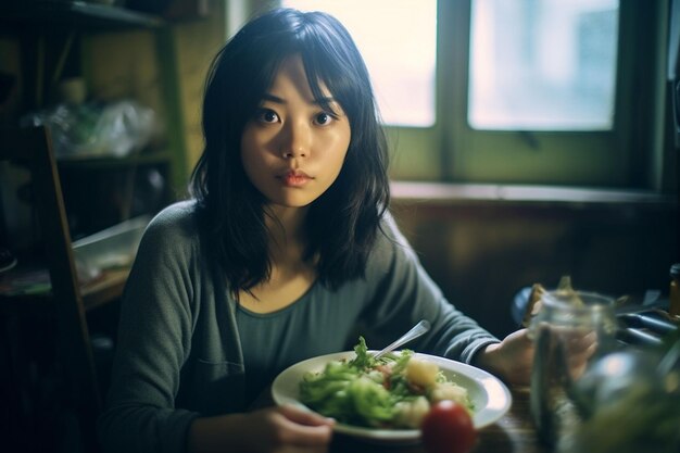 食べ物を食べている女性