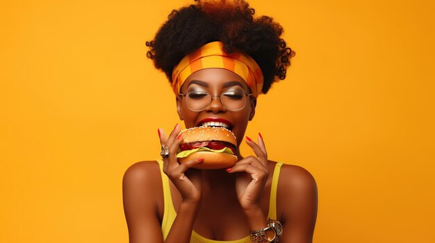 Woman eating hamburger c