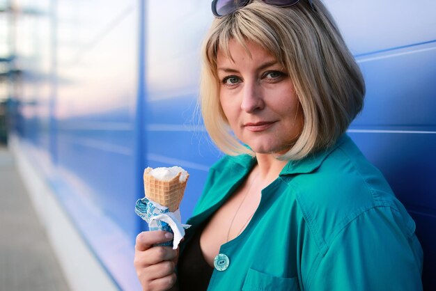 Woman eating ice cream