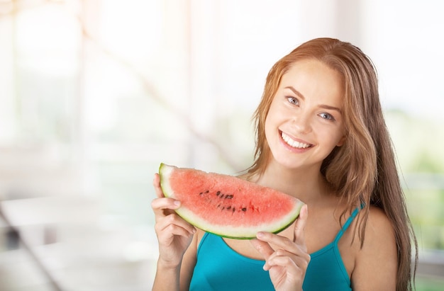 Woman eating watermelon watermelon summer woman ripe model hands