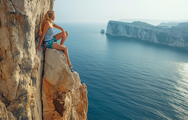 Photo woman at the edge of the precipice