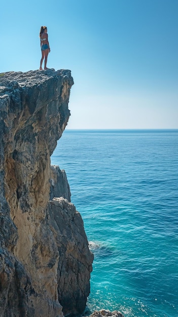 Photo woman at the edge of the precipice