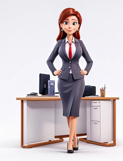Woman employee standing business woman character with facial expressions