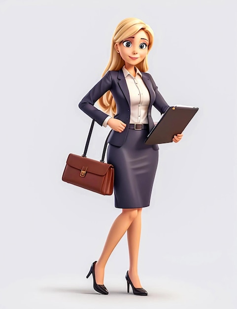 Woman employee standing business woman character with facial expressions