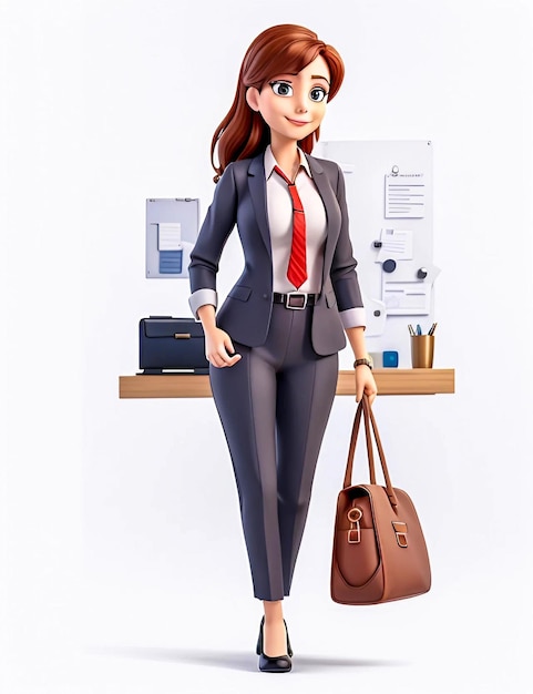 Woman employee standing business woman character with facial expressions