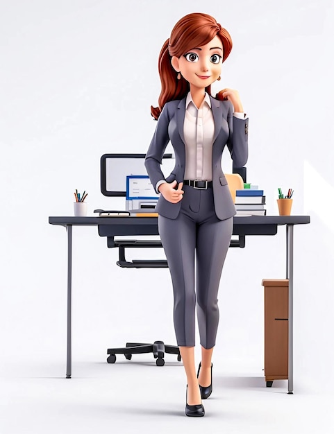 Woman employee standing business woman character with facial expressions