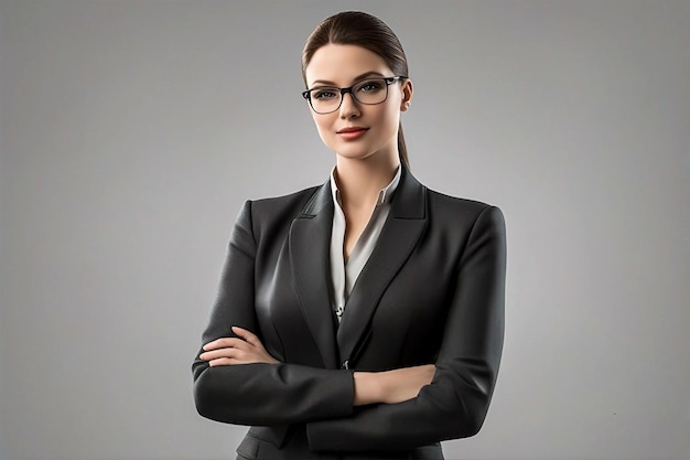 Woman employee standing business woman character with facial expressions