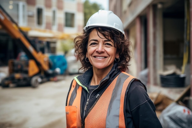 Woman engaged in construction work on a construction site Generative Ai