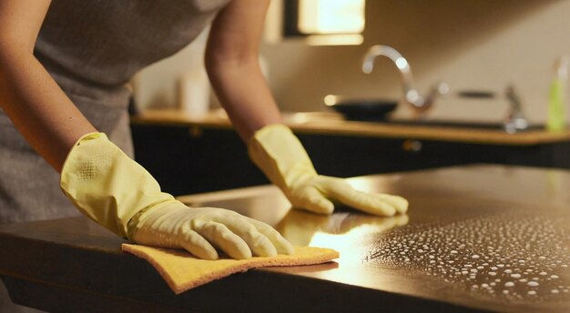 Woman Engaged in Surface Cleaning