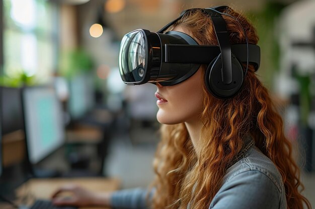 Woman engaging with virtual glasses