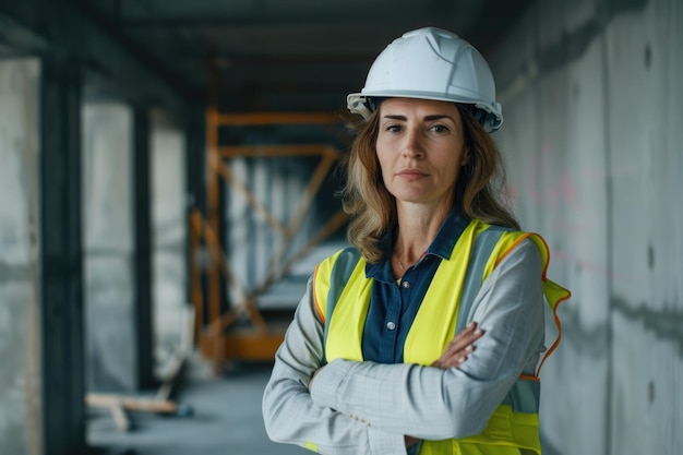 Woman engineer at building site with mature construction manager