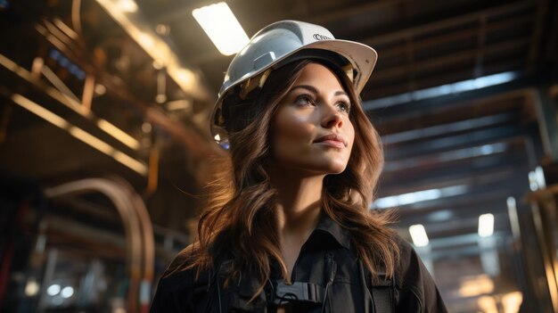 Woman engineer in helmet