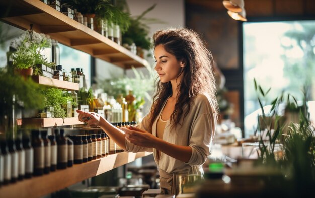 A Woman Engrossed in EcoFriendly Discoveries