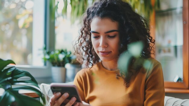 Foto una donna impegnata nel suo smartphone mentre si rilassa