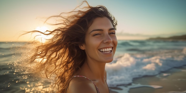 Photo woman enjoy on beach summer vacation