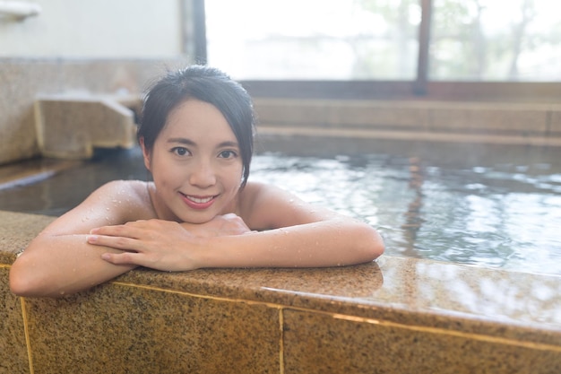 Woman enjoy hot springs