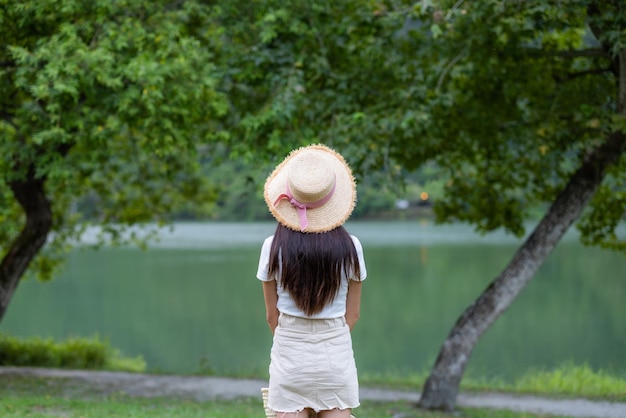 Woman enjoy the lake view