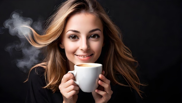 Женщина наслаждается ароматным утренним кофе.