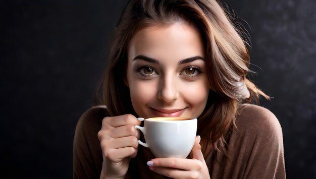 Woman enjoying aromatic morning coffee