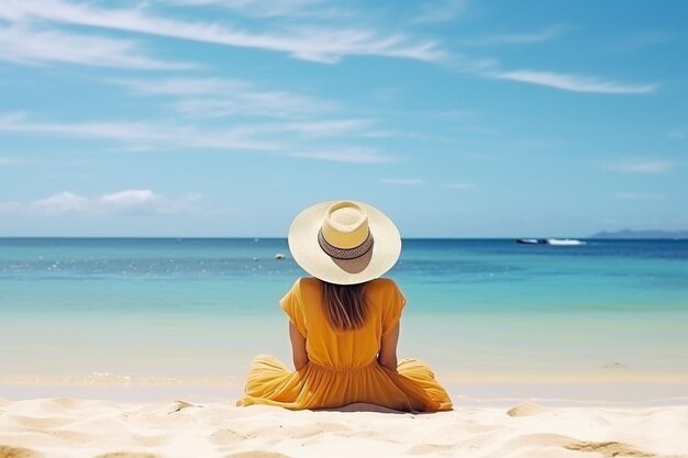 Woman enjoying beach relaxing in summer