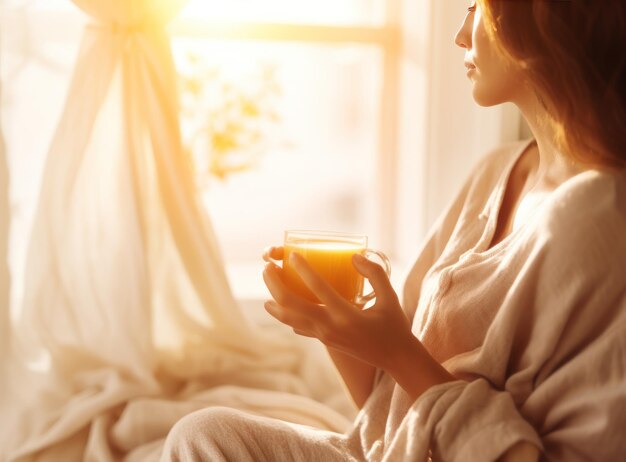 Woman enjoying breakfast coffee