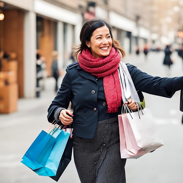 Foto donna che si gode una giornata di shopping e il venerdì nero