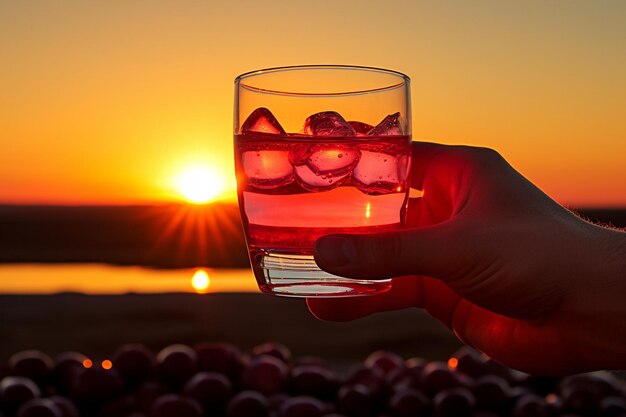 A woman enjoying a glass of cranberry juice on a sunny day