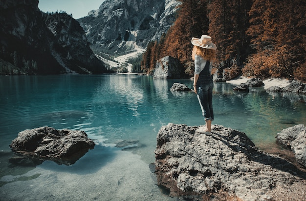 Woman enjoying the view on the lake