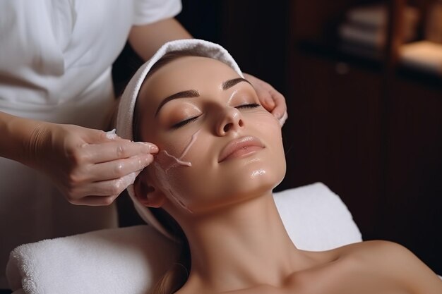 Foto una donna si diverte a fare un trattamento di bellezza in una spa.