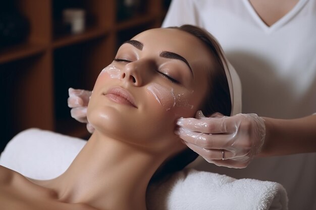 Foto una donna si diverte a fare un trattamento di bellezza in una spa.