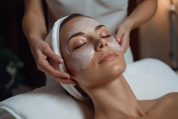 Foto una donna si diverte a fare un trattamento di bellezza in una spa.