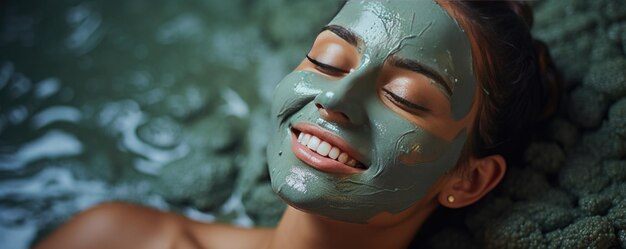 Photo a woman enjoys a day in spa centrum applying facial mask closeup portrait generative ai