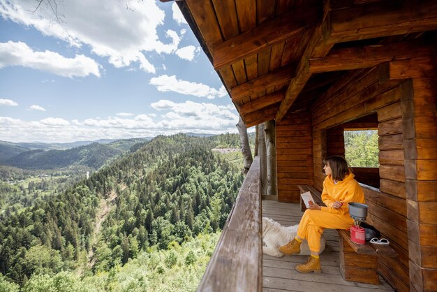 Woman enjoys great view on mountains