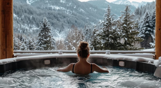 woman enjoys hot tub in winter bsr