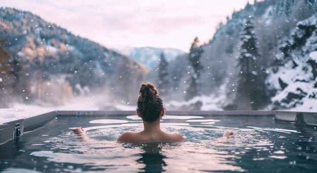 woman enjoys hot tub in winter bsr