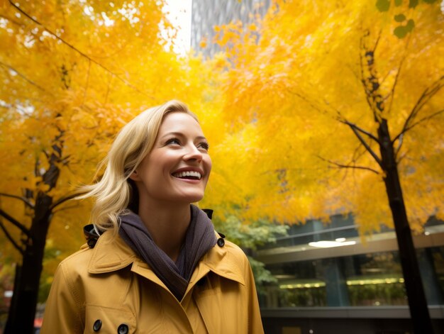 Woman enjoys a leisurely walk in the heart of the city