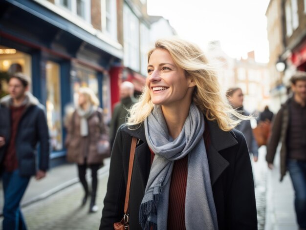 Photo woman enjoys a leisurely walk in the heart of the city