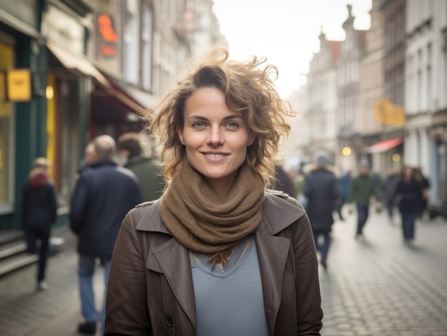 Photo woman enjoys a leisurely walk in the heart of the city