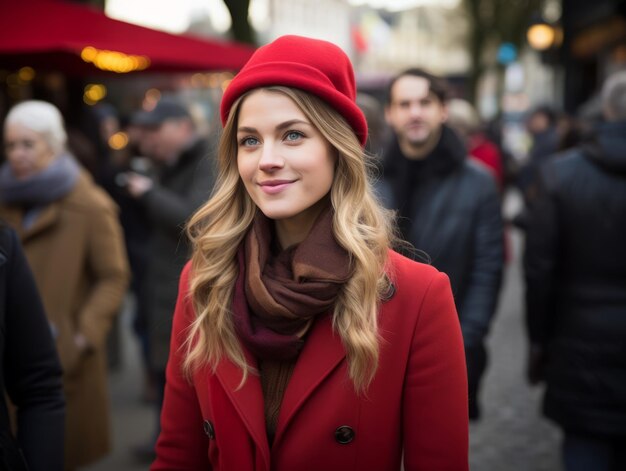 Photo woman enjoys a leisurely walk in the heart of the city