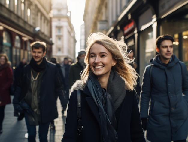 Photo woman enjoys a leisurely walk in the heart of the city