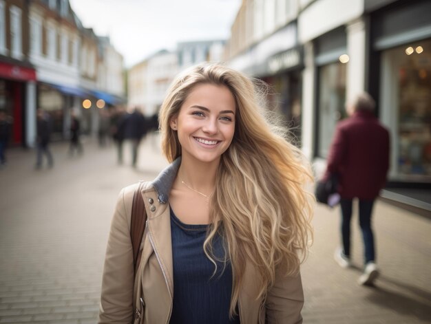 Photo woman enjoys a leisurely walk in the heart of the city