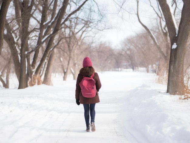 Photo woman enjoys a leisurely walk in the winter day