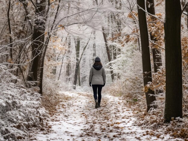 Photo woman enjoys a leisurely walk in the winter day