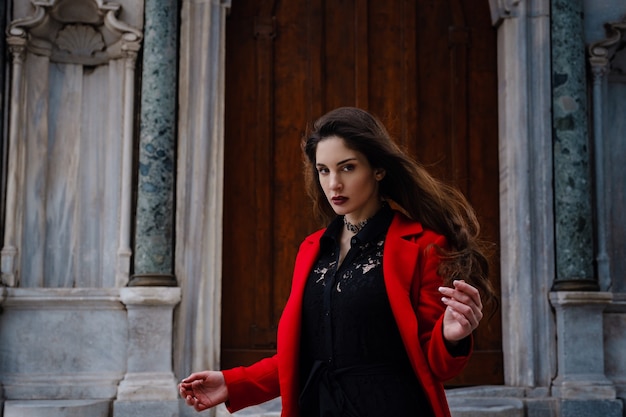 Woman enjoys and walks near Hagia Sophia Cathedral