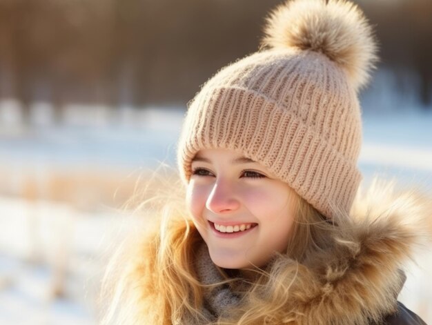 Photo woman enjoys in the winter day in emotional playful pose