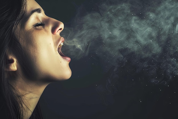 Photo woman exhaling smoke