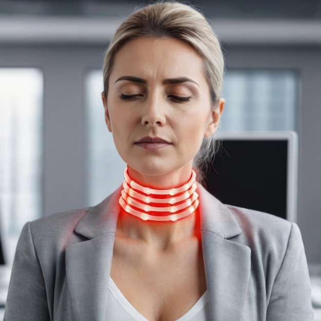 職場で背中の痛みを経験する女性 エルゴノミクスと健康の概念
