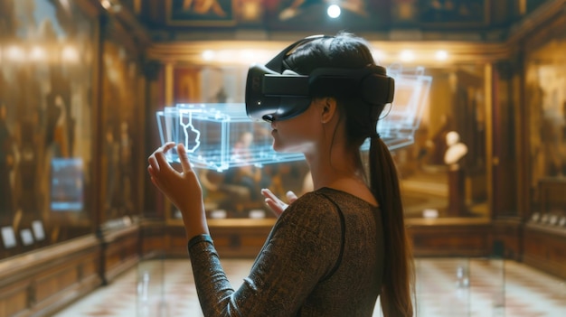 Photo woman experiencing virtual reality in an elegant room