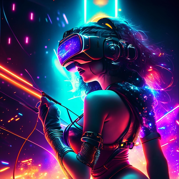 woman experiencing virtual reality metaverse